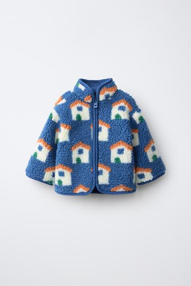 CAÇADORA DE BORREGUET SINTÈTIC ESTAMPAT CASETES - Blau de Zara