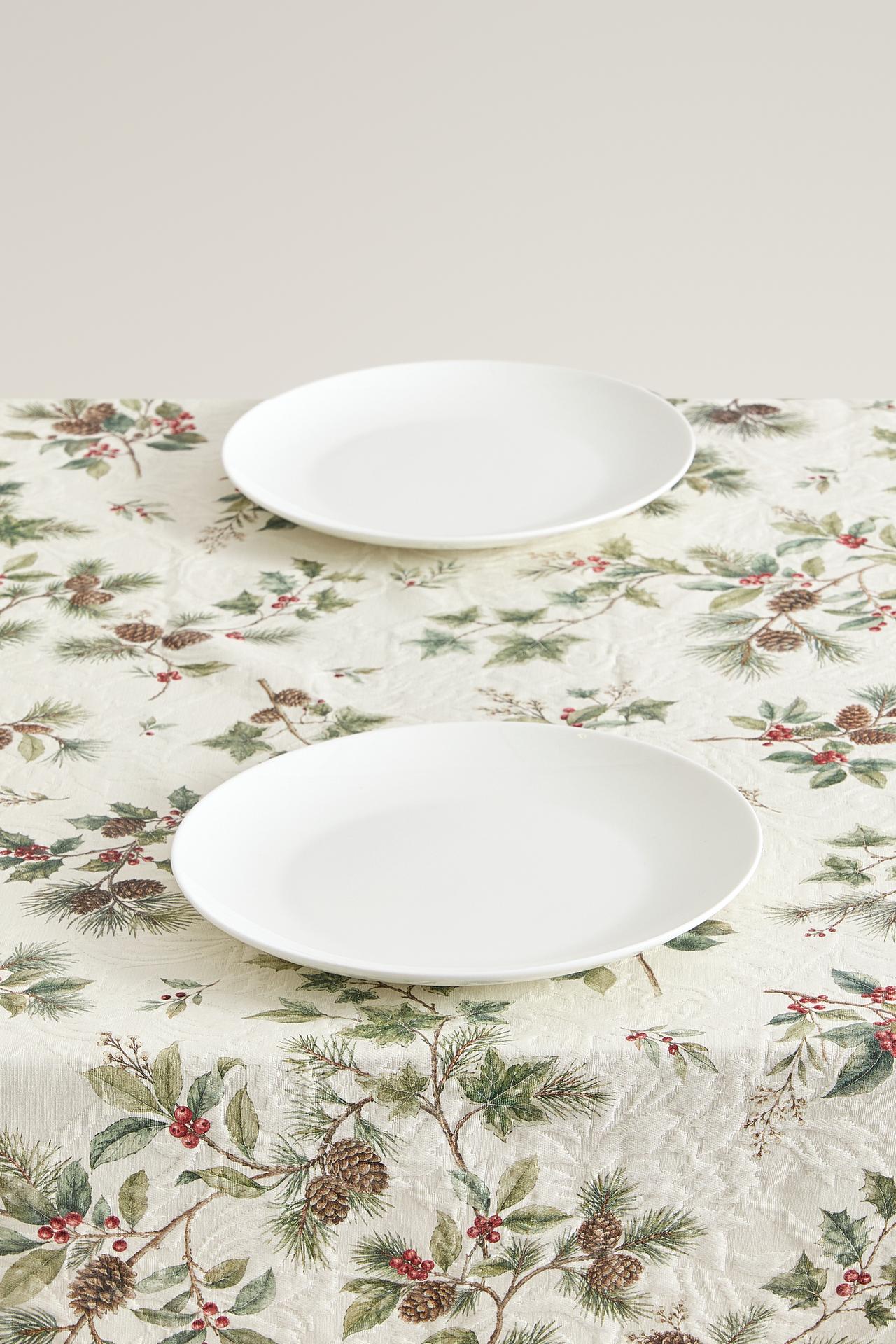 JACQUARD COTTON CHRISTMAS TABLECLOTH — Green