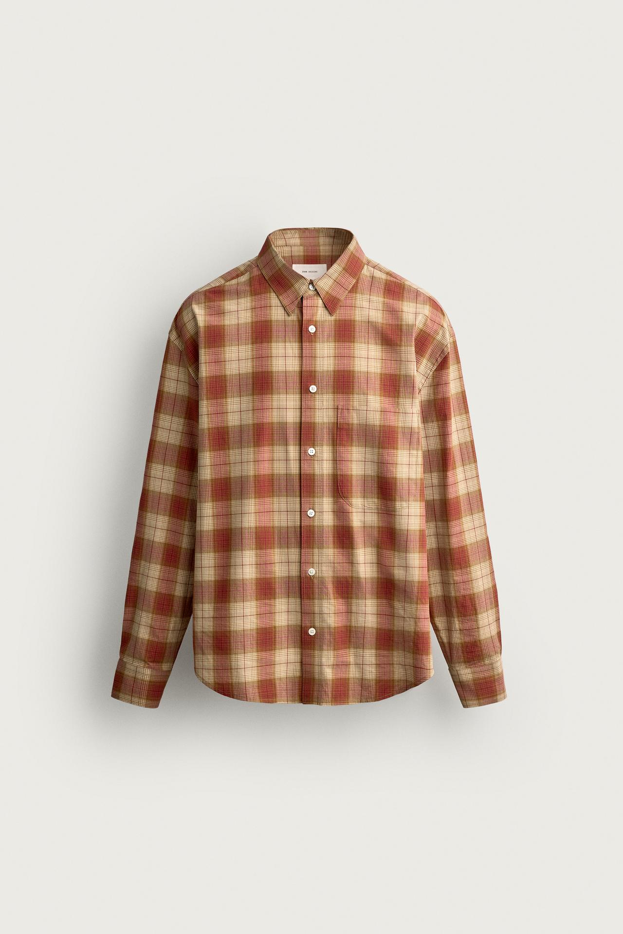 COTTON-SILK CHECK SHIRT — Ecru / Red