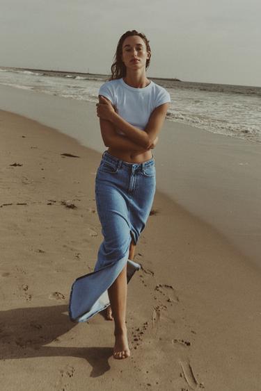 JUPE Z1975 MI-LONGUE EN JEAN À OUVERTURE - Bleu moyen de Zara - Image 6