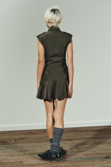 SHORT DRESS WITH SHOULDER PADS AND RUFFLES - Dark green by Zara - Image 3