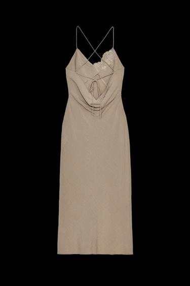 BESTICKTES MIDI-KLEID IN LINGERIE-OPTIK - Braun / Braungrau von Zara