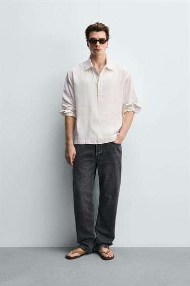 ПОЛО РИЗА ОТ ПАМУК И ЛЕН - Екрю от Zara