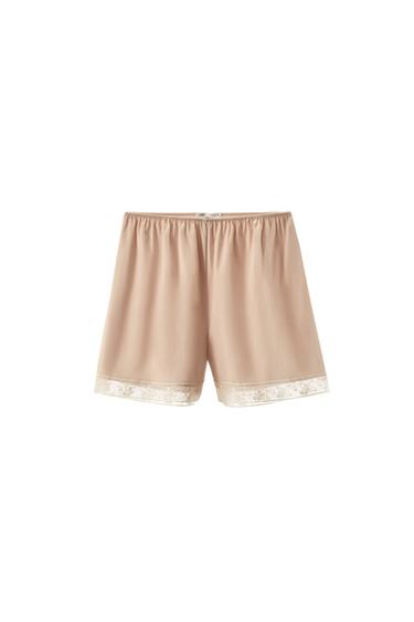 SATIN SHORTS WITH LACE TRIM - Pink by Zara