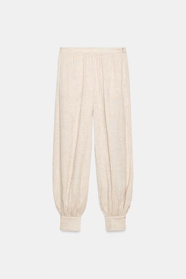 PANTALÓN BOMBACHO MEZCLA LINO - Beige claro de Zara