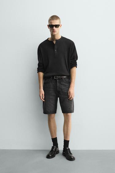 STRAIGHT-LEG DENIM BERMUDA SHORTS - Charcoal by Zara