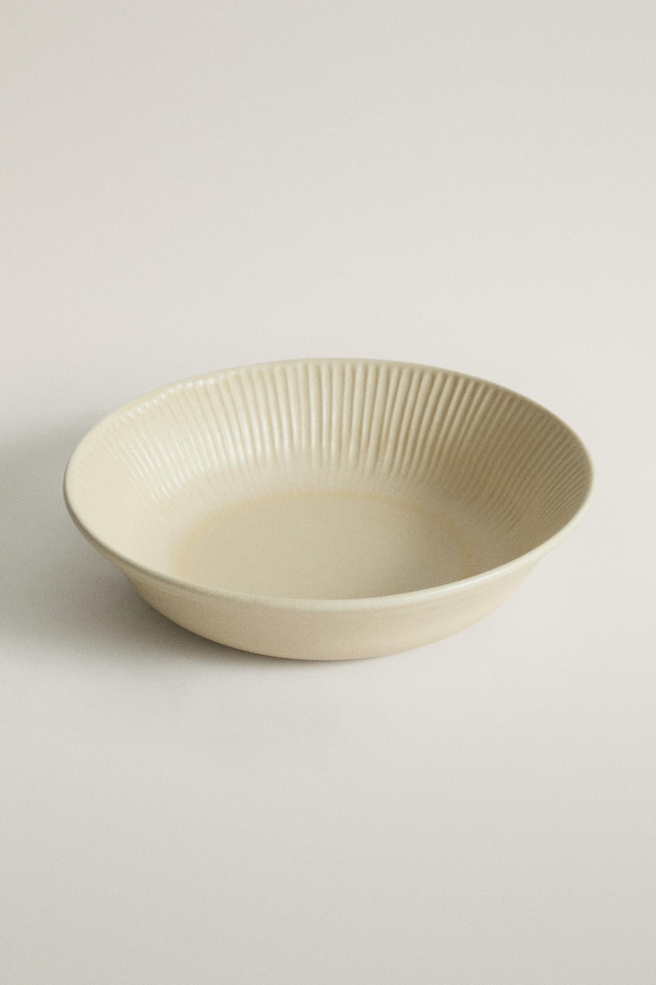 STRIPED STONEWARE SOUP PLATE — Dark beige