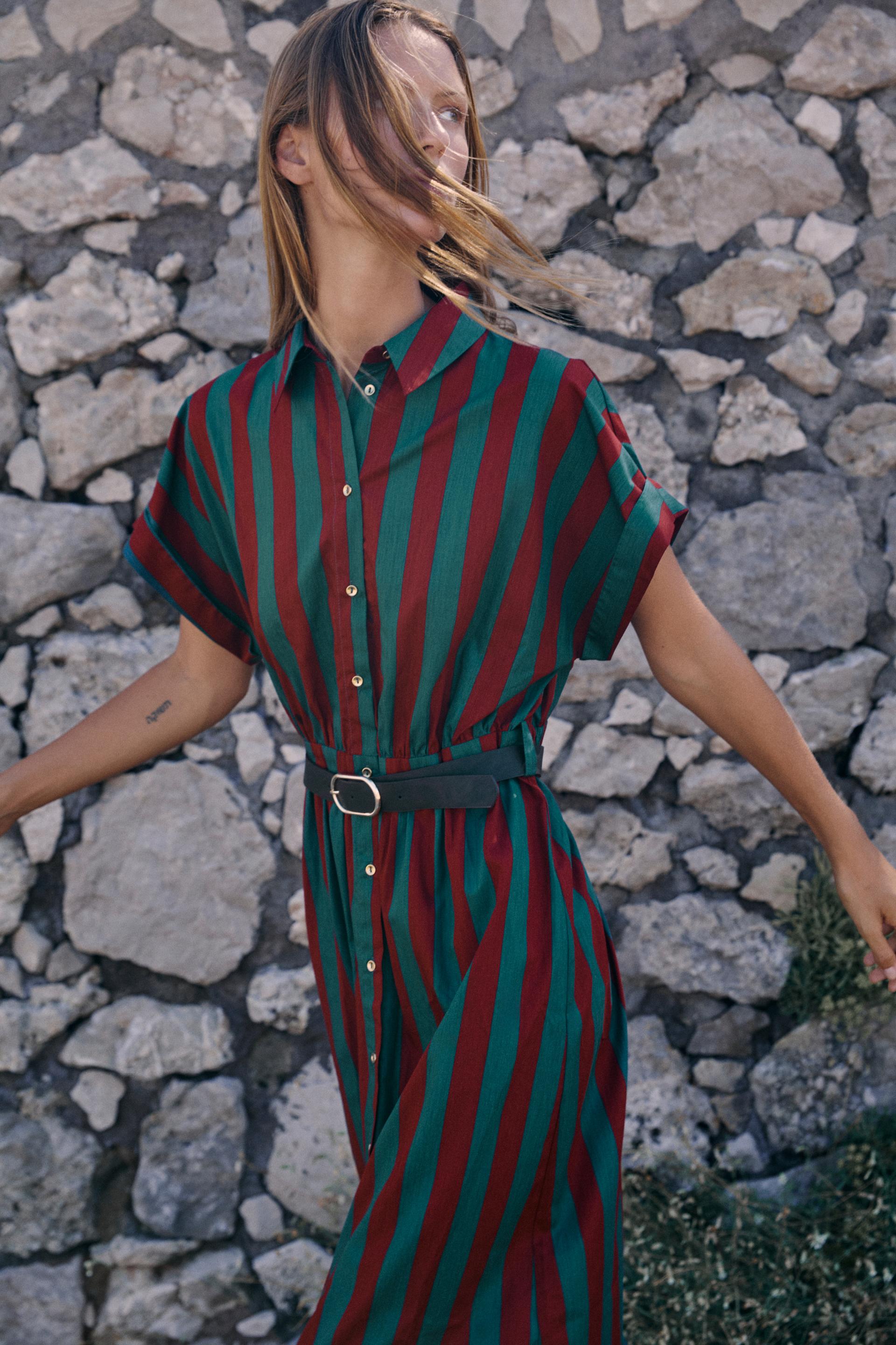 STRIPED MIDI SHIRT DRESS WITH BELT thumbnail 2