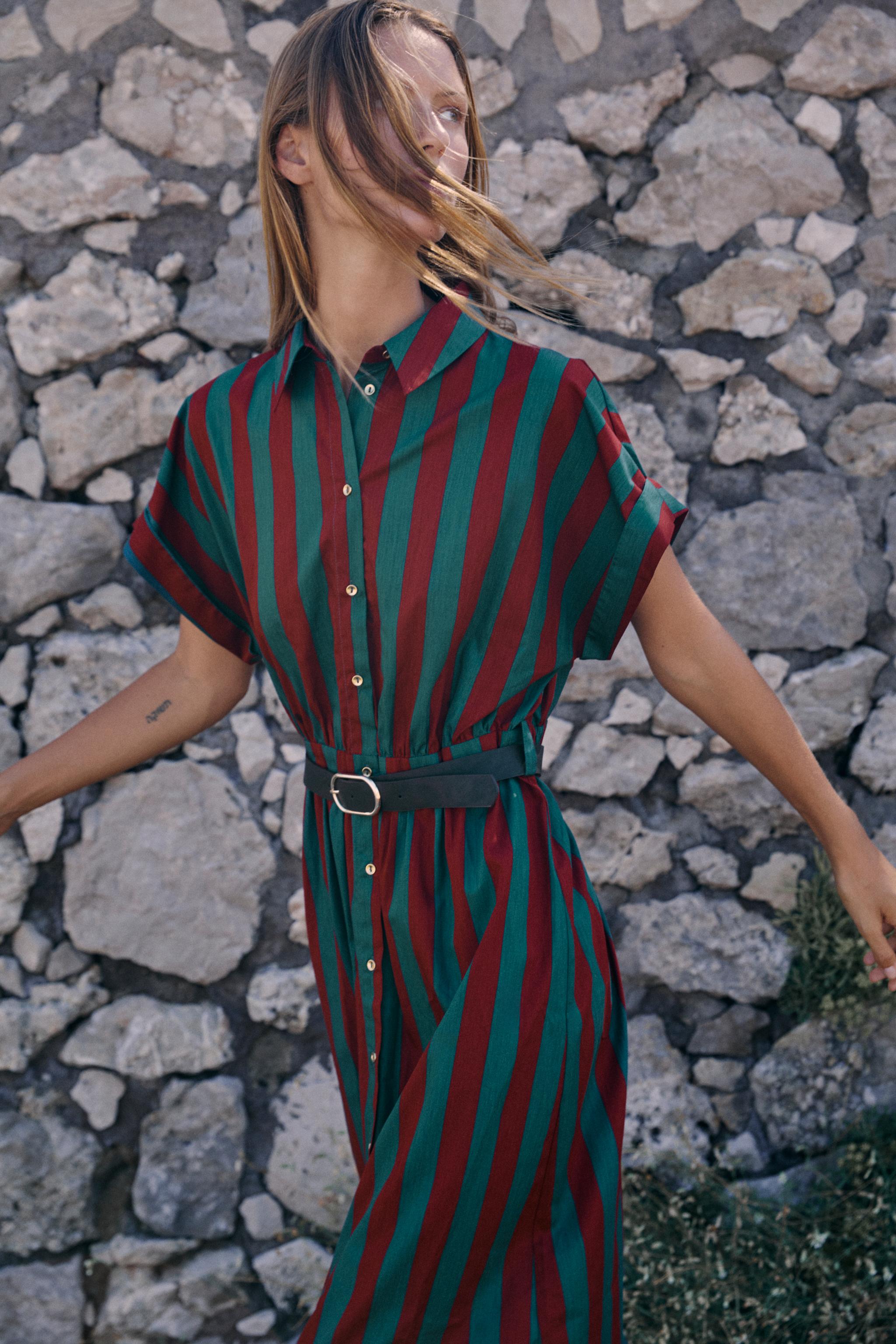 Женские платья Zara STRIPED MIDI SHIRT DRESS WITH BELT — фото 2