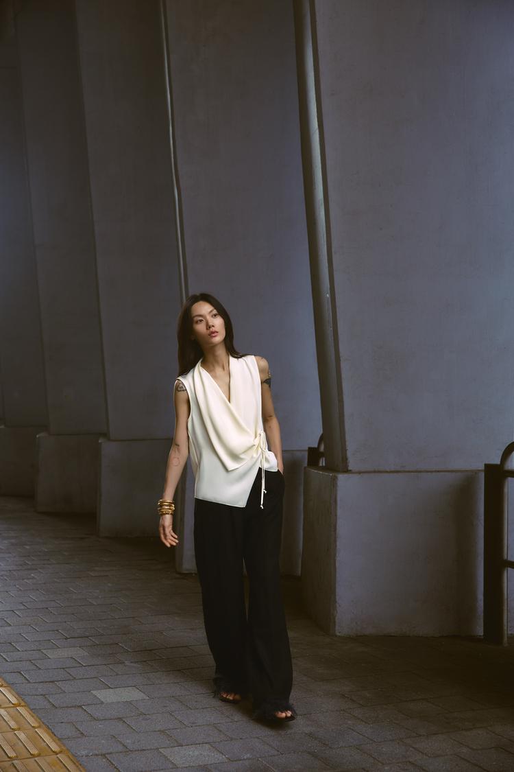 LINEN BLEND STRAIGHT TROUSERS