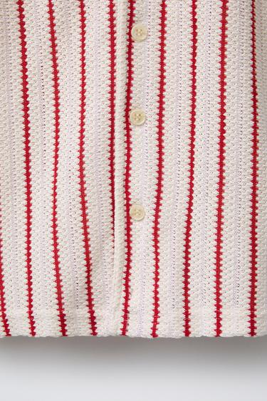 STRIPED KNIT SHIRT - Ecru / Red by Zara - Image 3