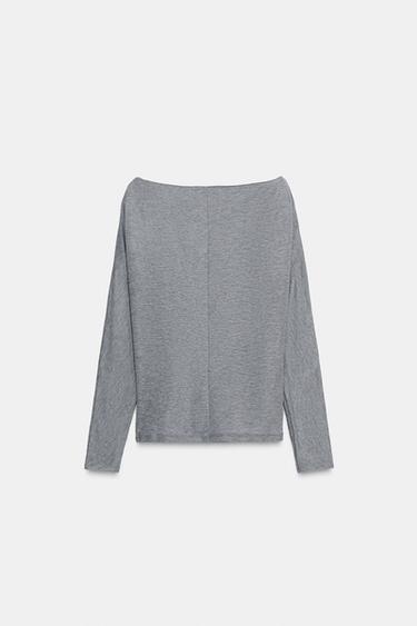 T-SHIRT À MANCHES CHAUVE-SOURIS AVEC CLOUS - Gris chiné de Zara - Image 6