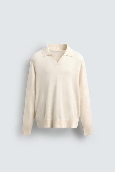100% HEMP KNIT POLO SHIRT - Ecru by Zara
