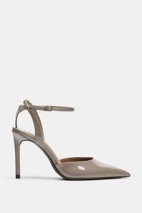 PATENT-EFFECT HEELED SHOES - Mink Grey by Zara - Image 0