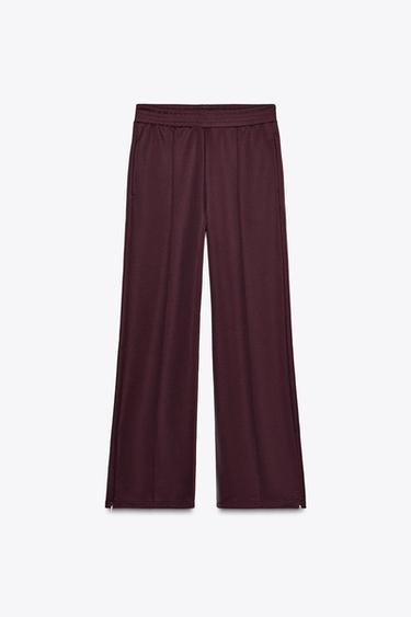 TROUSERS WITH ZIPS - Burgundy by Zara - Image 1