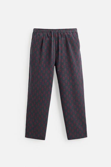 GEOMETRIC PRINT TROUSERS - Navy blue by Zara
