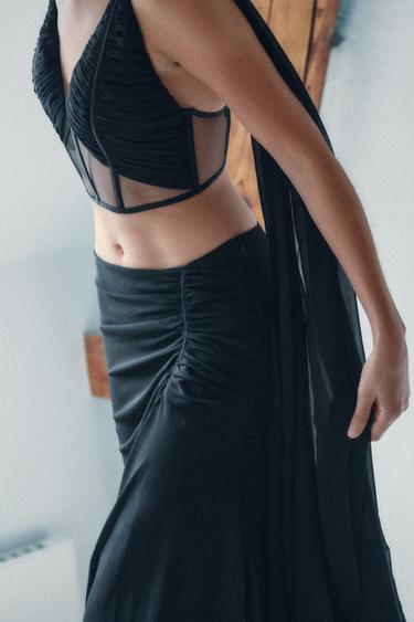 TOP BUSTIER DRAPÉ BIMATIÈRE - Noir de Zara - Image 2