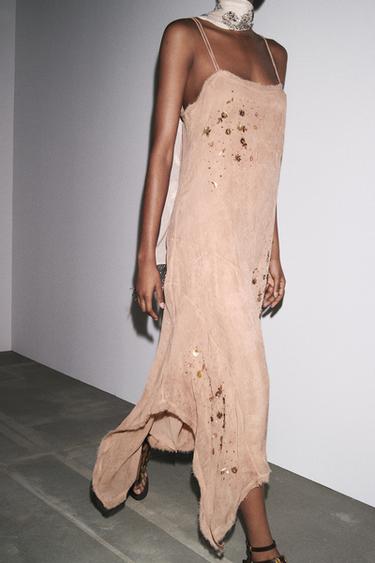 ZW COLLECTION EMBROIDERED ASYMMETRIC DRESS - Beige-pink by Zara - Image 1