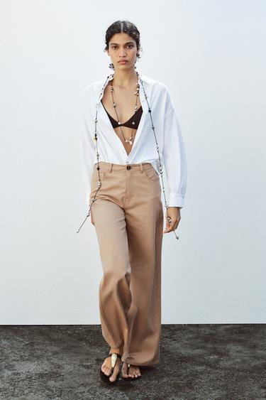 PANTALON LARGE À TAILLE HAUTE - Camel clair de Zara