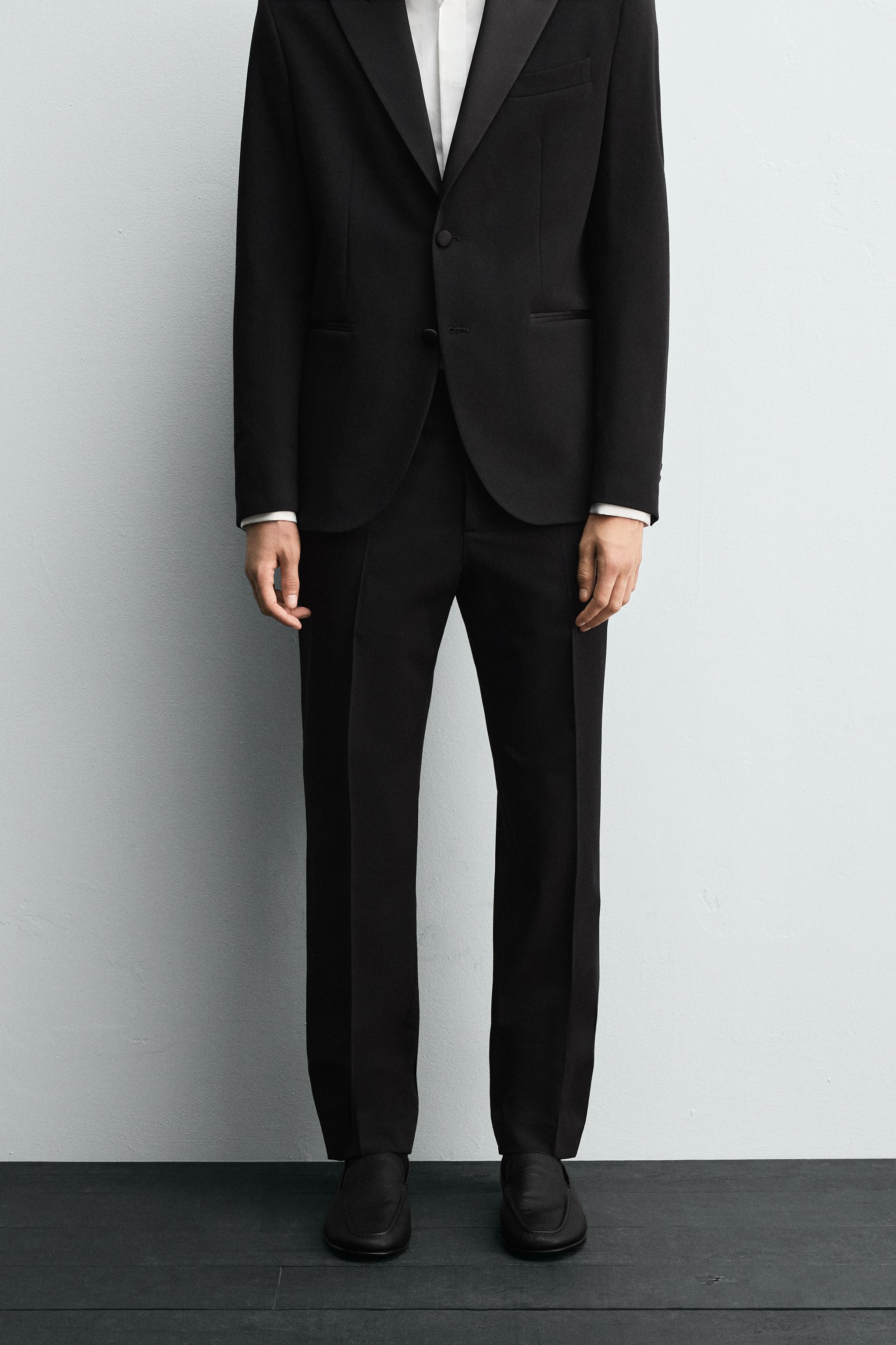 ZARA テクスチャー スーツ ブレザー + スラックス パンツ ブラック黒M RELAXED FIT スーツブレザー - ブラック | ZARA Japan / 日本