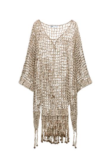 TASSELED CROCHET KAFTAN DRESS