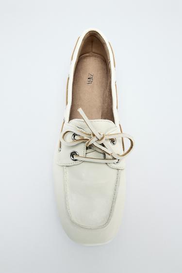 LEATHER DECK LOAFERS - Ecru White by Zara