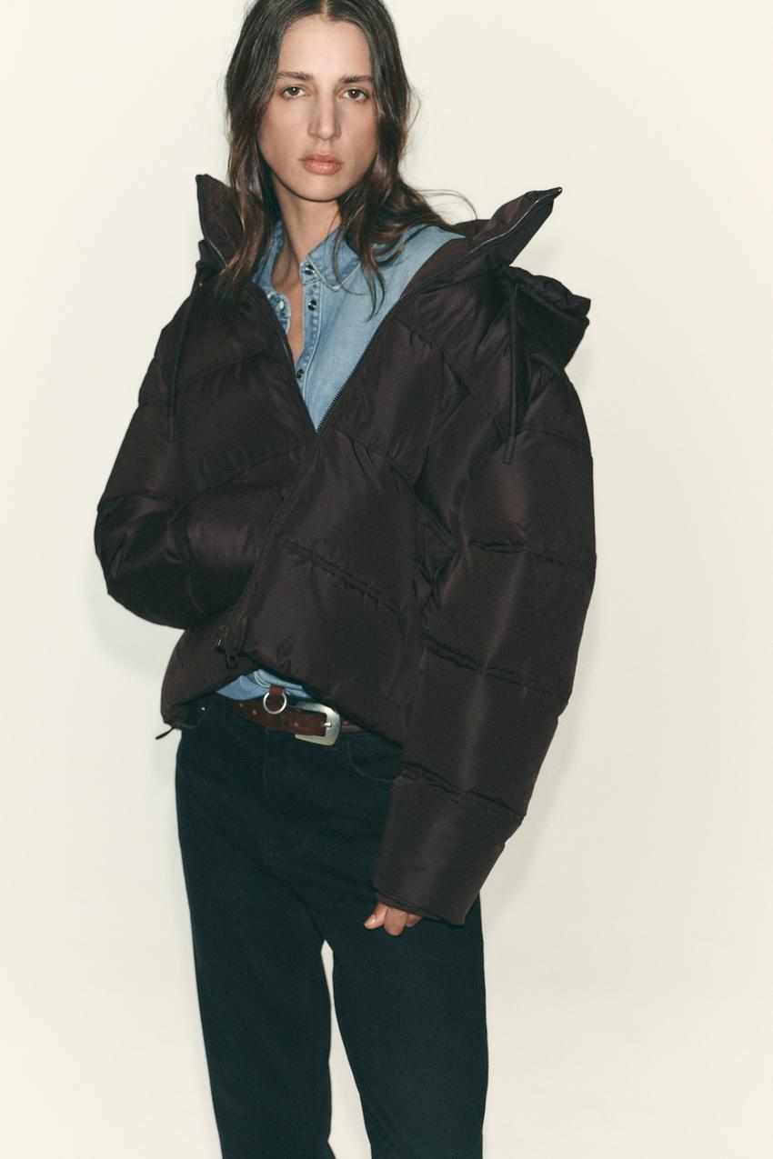 撥水防風ショートパデッドアノラック - ブラウン | ZARA Japan / 日本