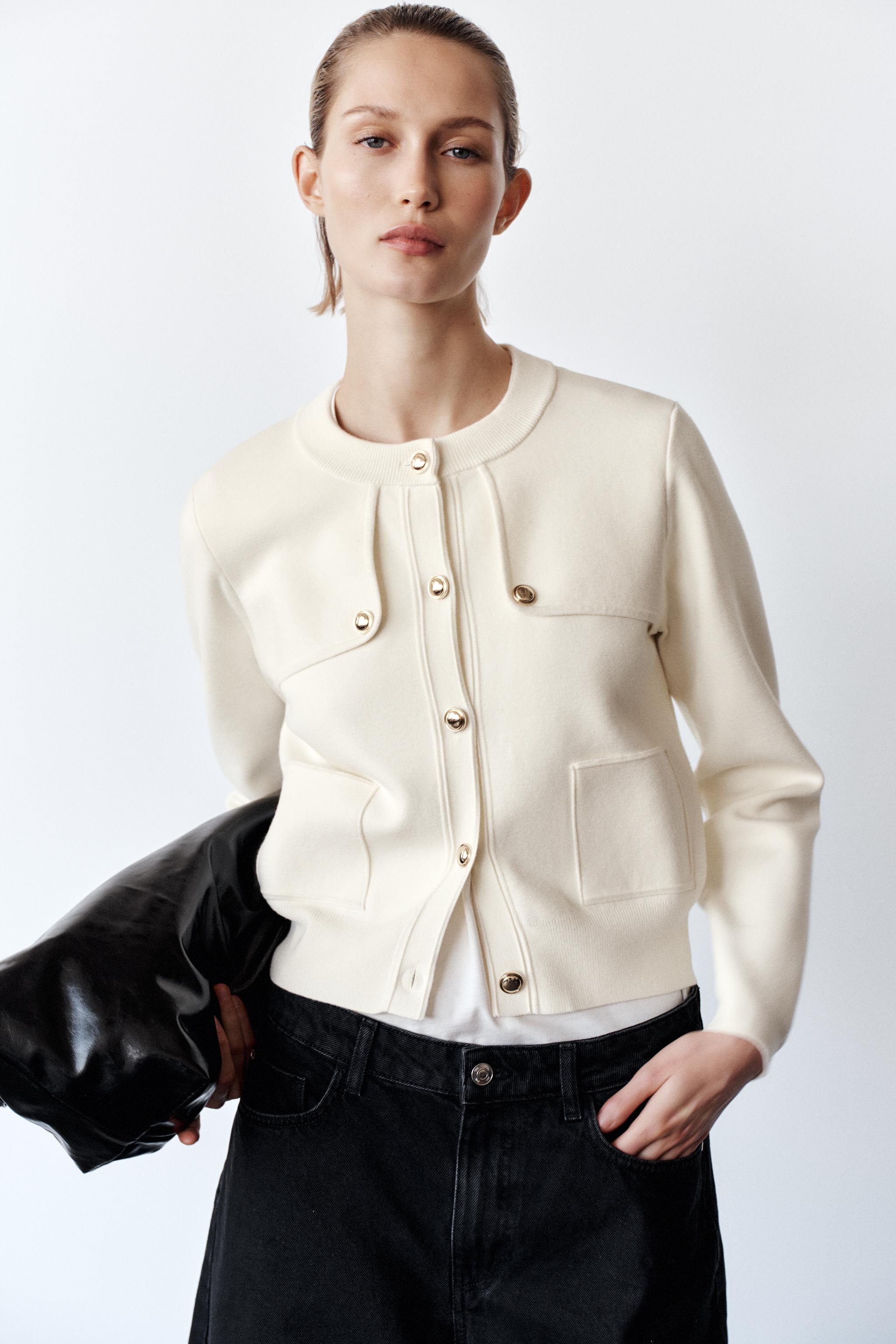ゴールドボタン ニット カーディガン - エクリュ | ZARA Japan