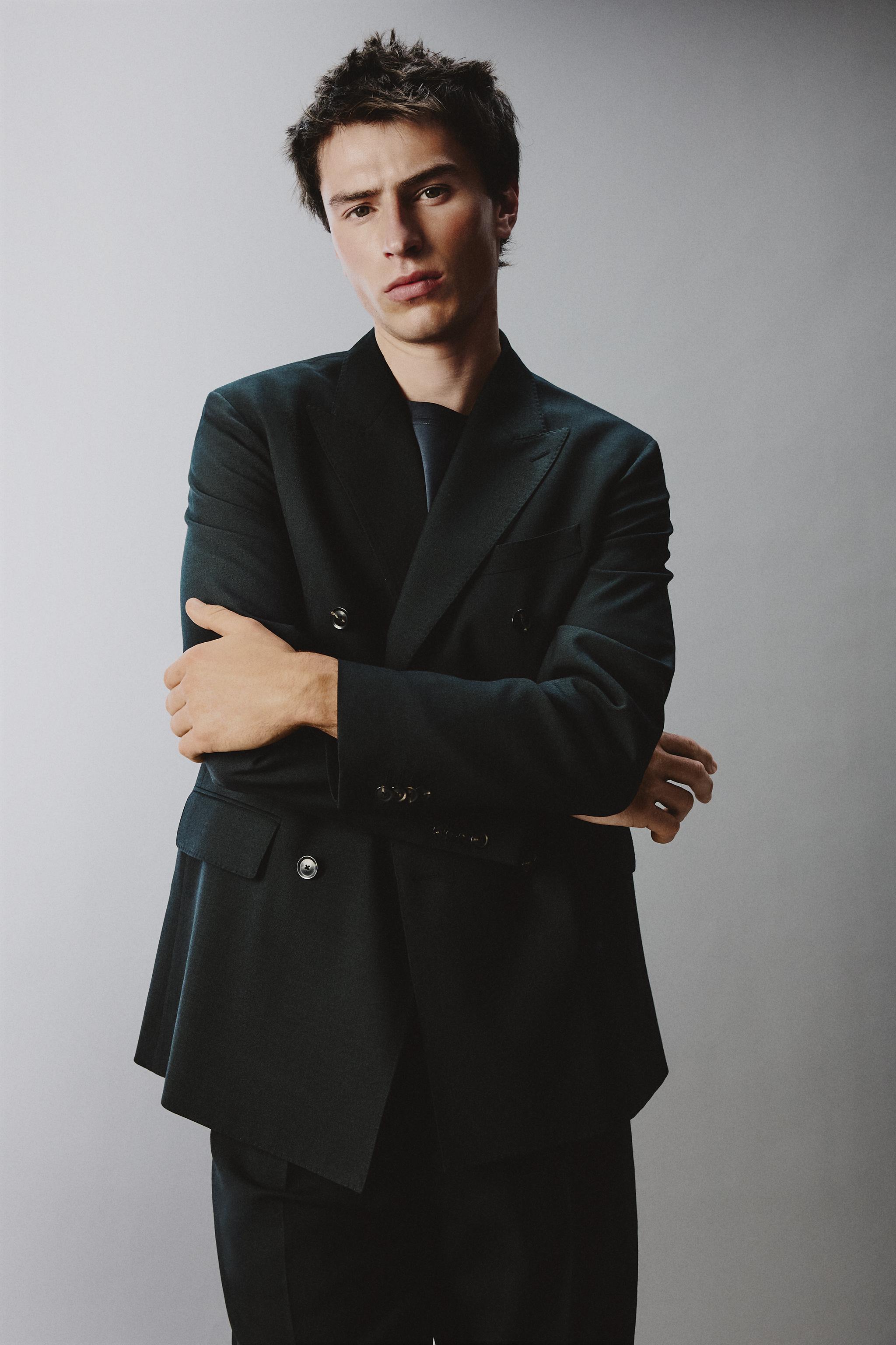 DOUBLE BREASTED WOOL BLEND SUIT JACKET