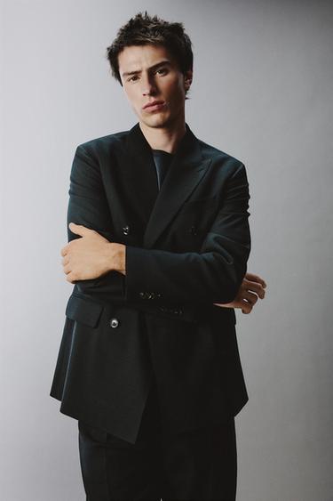 DOUBLE-BREASTED WOOL BLEND SUIT BLAZER - Dark green by Zara - Image 4