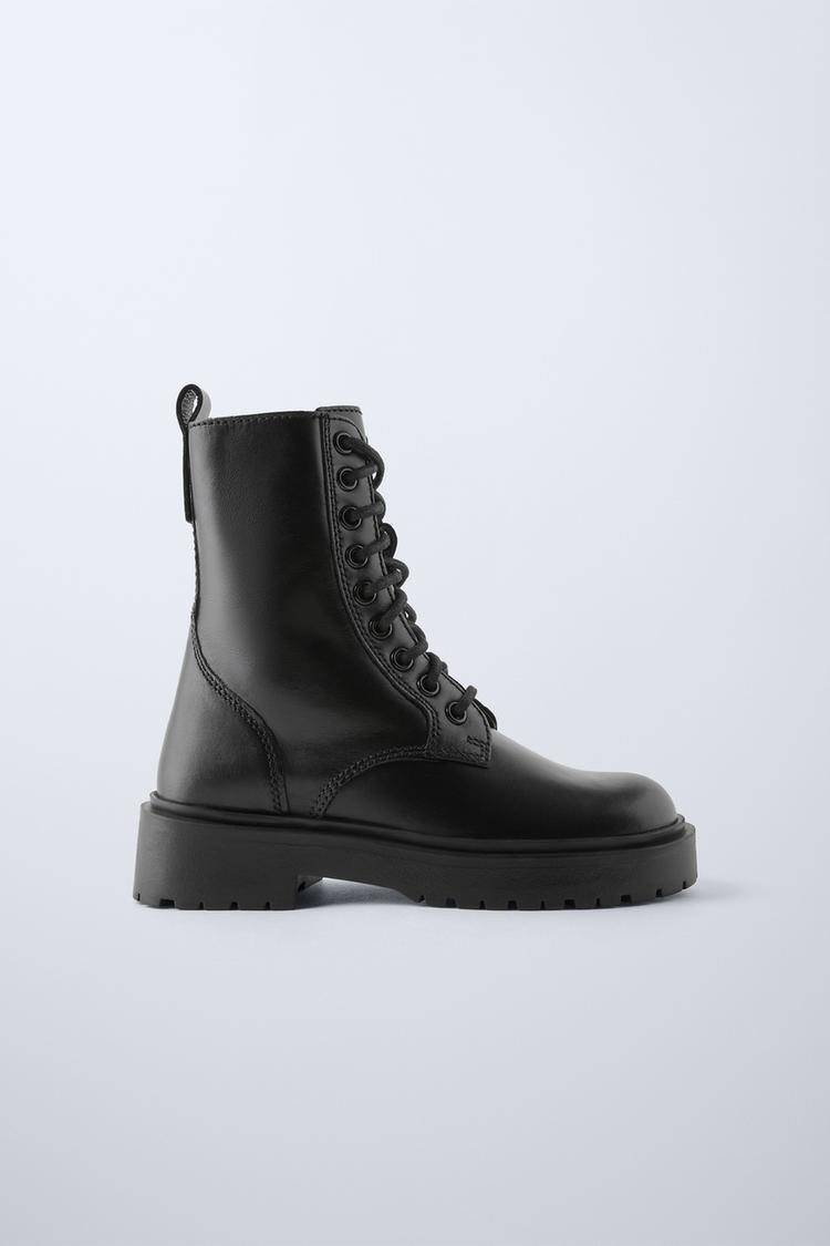 レースアップ リアルレザーアンクルブーツ - ブラック | ZARA Japan / 日本 