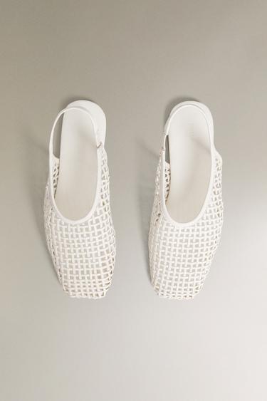 BALLERINES OUVERTES À L’ARRIÈRE CUIR TRESSÉ - Blanc écru de Zara - Image 2