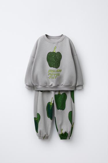 ENSEMBLE DE JOGGING SWEAT ET JOG IMPRIMÉ - Gris perle de Zara