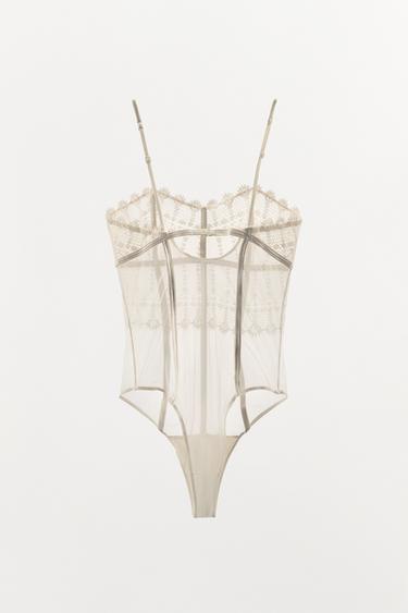 STRAPPY GUIPURE BODYSUIT - Ecru by Zara - Image 4