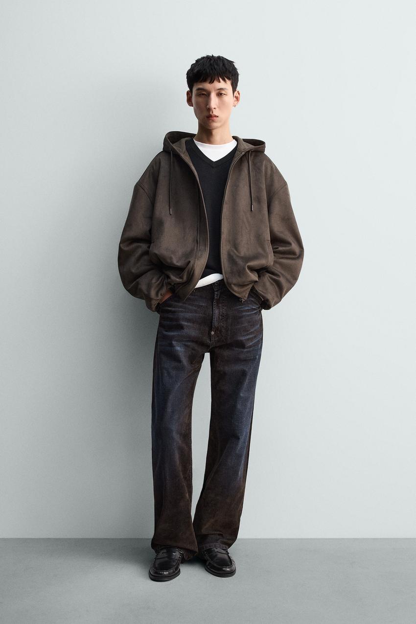 フェイクスエード フーデッドジャケット - ブラウン | ZARA Japan / 日本