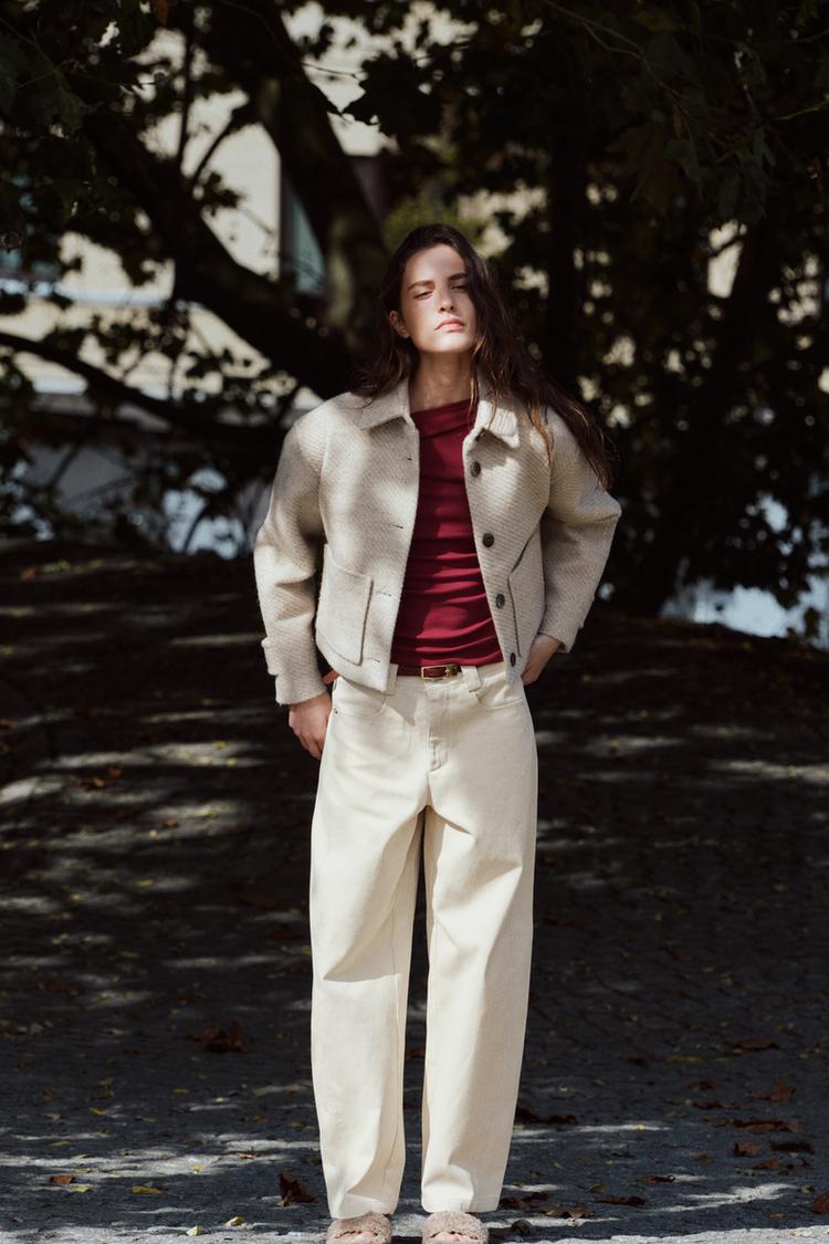 ウールブレンド クロップドジャケット - ライトサンド | ZARA Japan / 日本