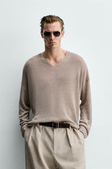100% LINEN RELAXED FIT JUMPER - Light beige by Zara - Image 1