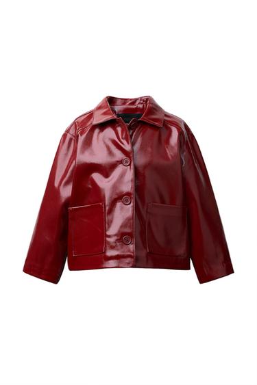 Zara PATENT EFFECT JACKET - Burgundy