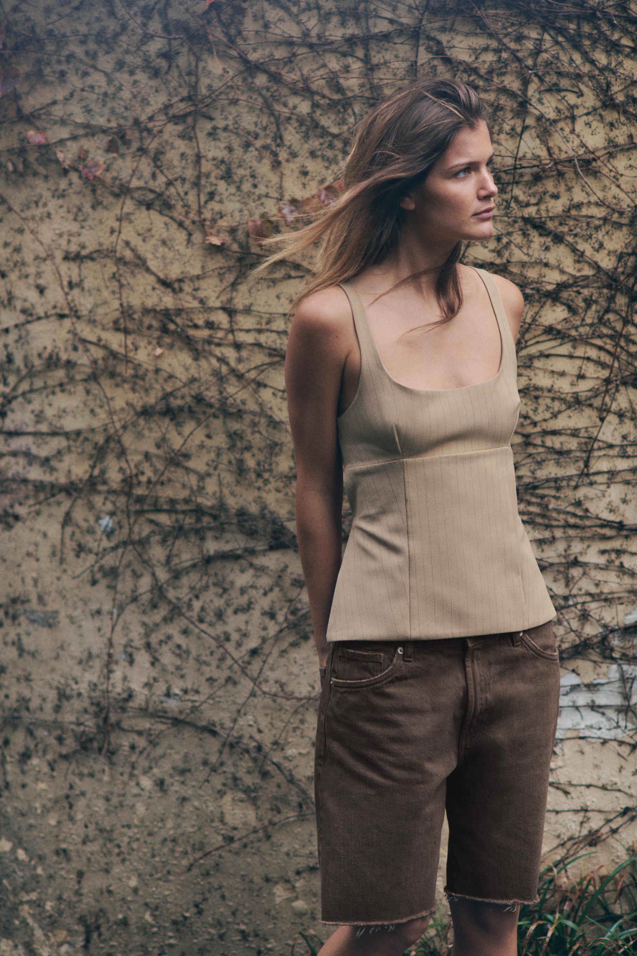 TRF デニムバミューダパンツ、ミッドライズ - ライトブルー