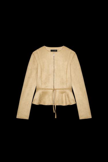 Zara FAUX SUEDE PEPLUM JACKET - taupe brown - Image 0