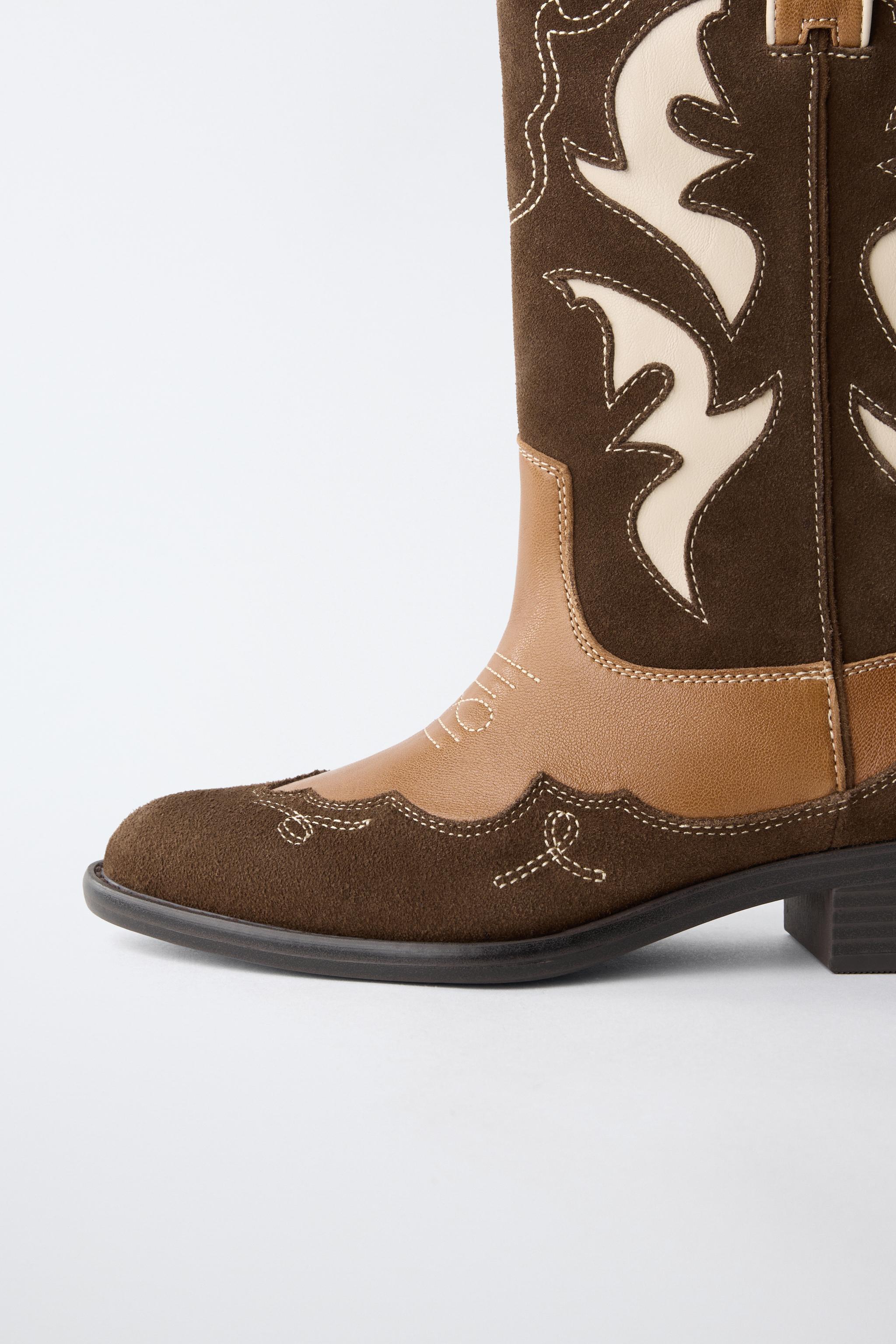 CONTRAST LEATHER COWBOY BOOTS