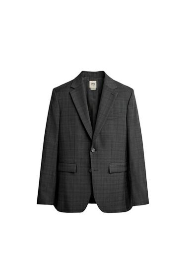 بليزر بدلة كاروهات صوف 100% - مارينجو الخاص بـ Zara