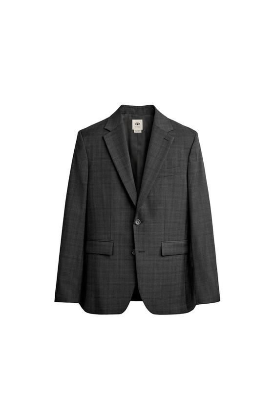 VESTE DE COSTUME À CARREAUX 100 % LAINE - Gris anthracite de Zara
