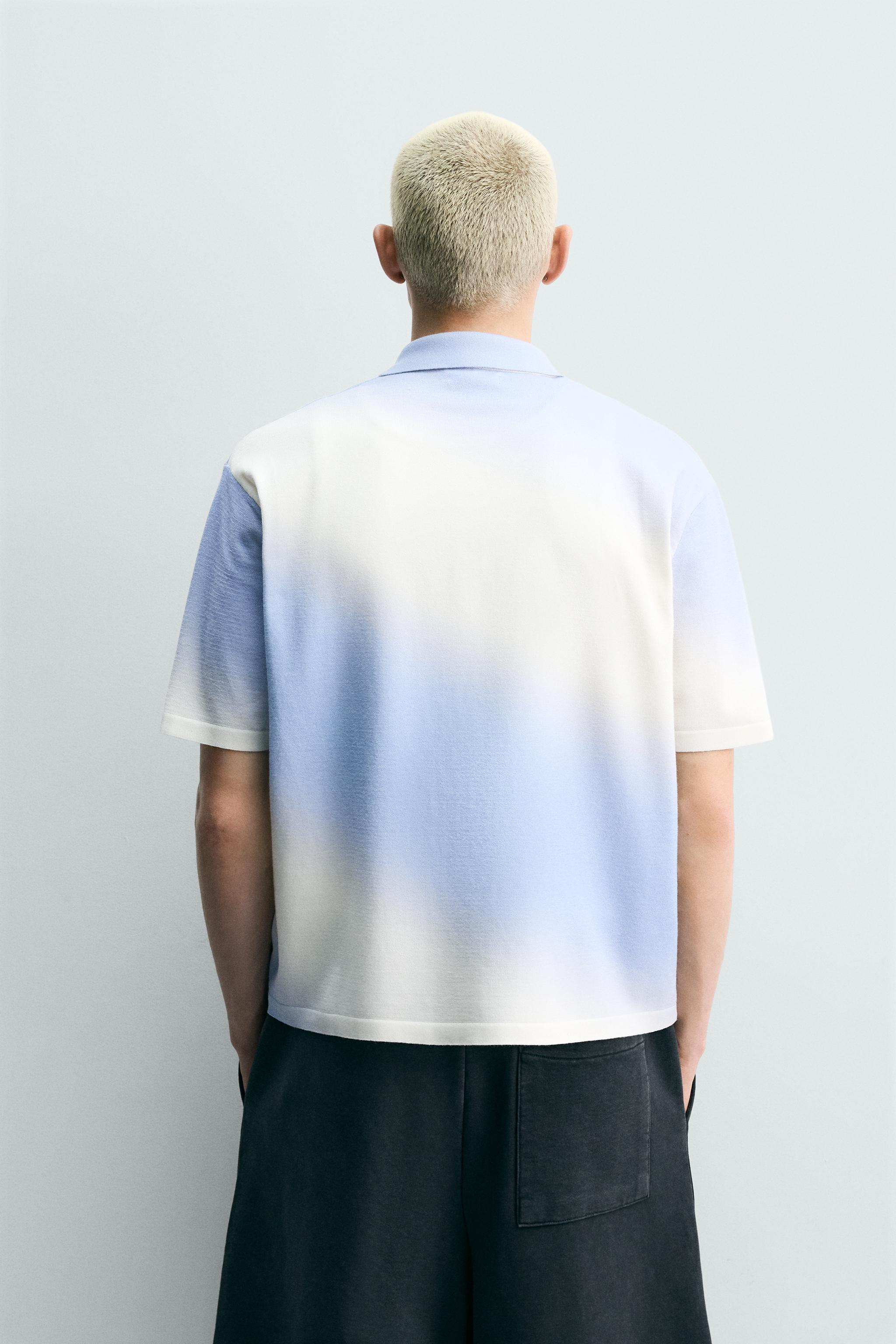 SPRAY EFFECT PRINT KNIT POLO SHIRT