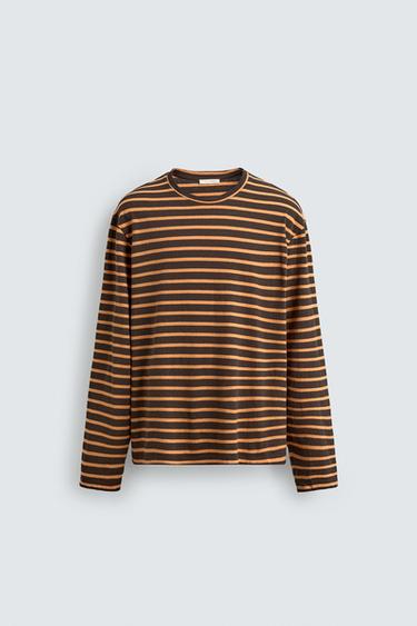 STRIPED JACQUARD T-SHIRT - Brown by Zara