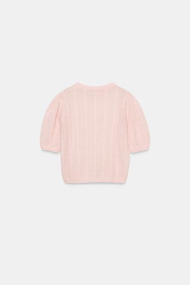 PULL AVEC LAINE À TORSADES MANCHES COURTES - Rose pastel de Zara - Image 6