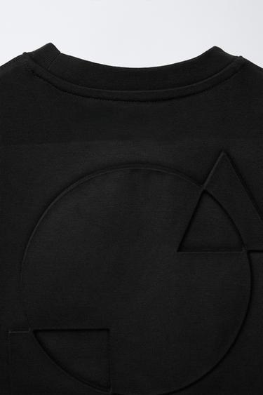 T-SHIRT WITH RAISED SLOGAN - Black by Zara - Image 3