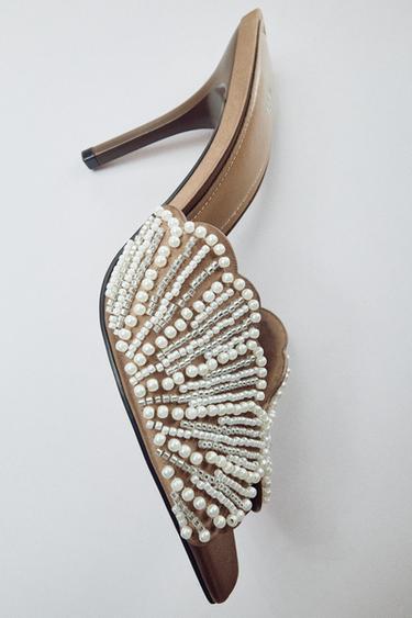 FAUX PEARL HEELED BACKLESS SANDALS — Mauve Purple 1