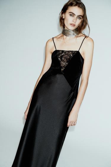 ROBE MIDI BIMATIÈRE SATINÉE - Noir de Zara - Image 1