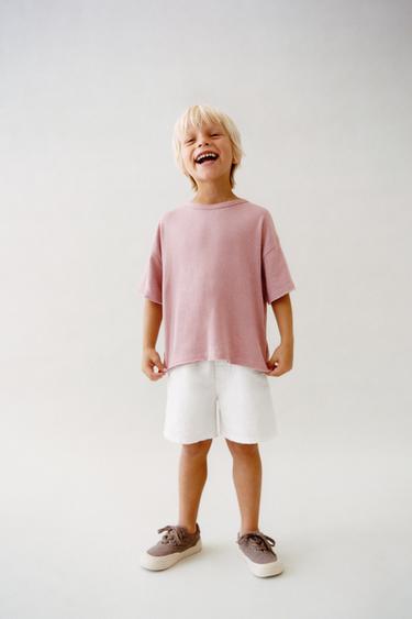 Zara WASHED EFFECT T-SHIRT WITH COTTON AND LINEN - Pale pink - Image 0